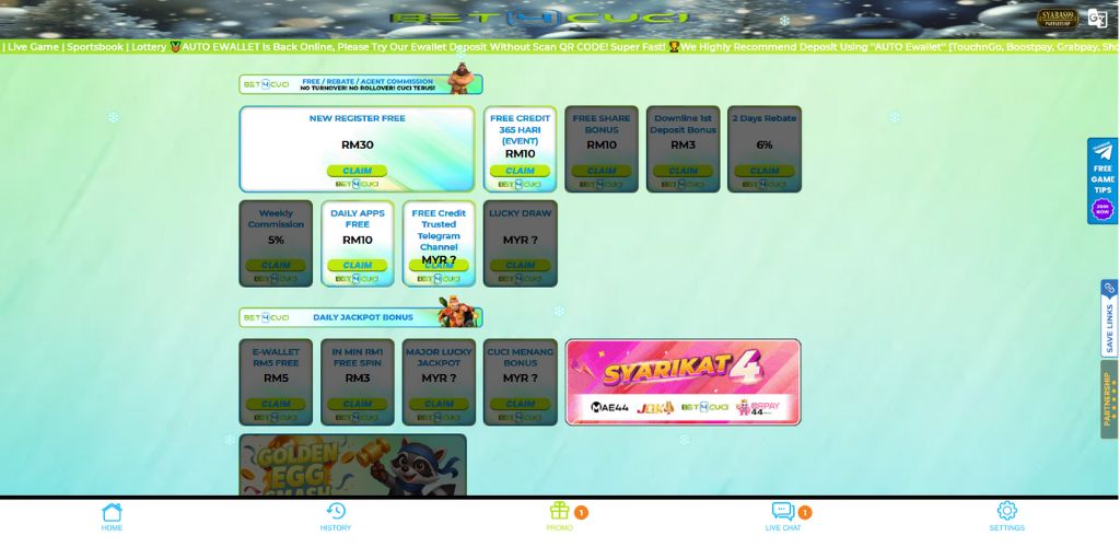 Bet4Cuci Free Credit Bonuses