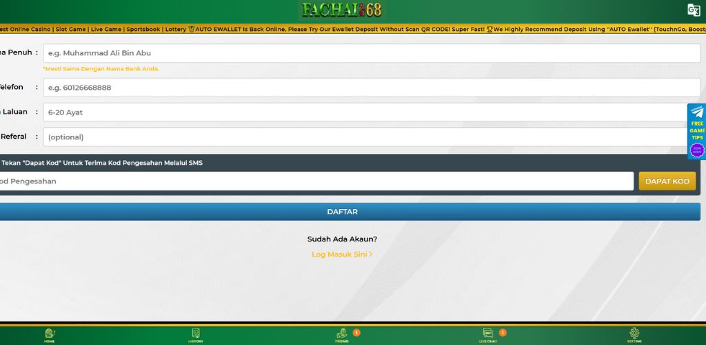 Fachai68 Register Page